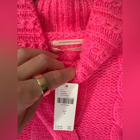 Anthropologie Cozy Pink Cable Knit Sweater NWT - Picture 6 of 6